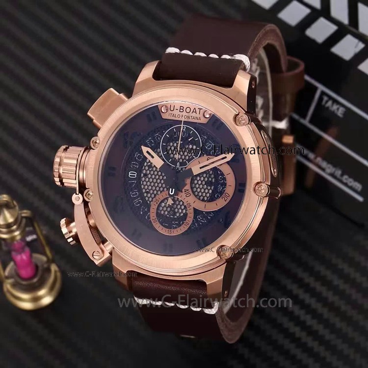 Copy U-Boat Italo Fontana Brown Leather Rose Gold Watch